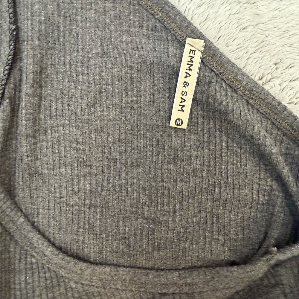 Emma & Sam Charcoal Ribbed One-Shoulder Crop Top - Picture 3 of 3